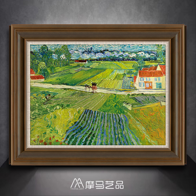 摩马艺品  梵高名画《车子和火车》欧式卧室玄关挂画客厅装饰油画图片