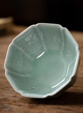 汝山明汝窑八方杯茶杯陶瓷功夫茶杯开片可养主人杯单杯汝瓷品茗杯