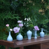 汝山明微景小花瓶汝窑经典 迷你花瓶小摆件天青色梅瓶玉壶春瓶插花