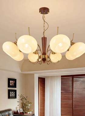 客厅吊灯法式奶油中古风柿子灯全屋套餐厅灯复古实木中山灯具L271