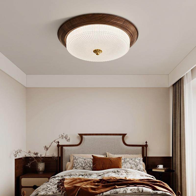 护眼全光谱木纹色复古过道灯法式中古简约吸顶灯圆形书房阳台灯具