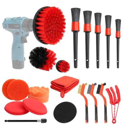 亚马逊热卖21件套电钻刷洗车刷清洁刷轮胎清洁刷海绵百洁垫细节刷