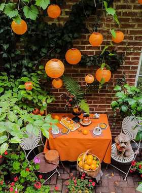 20Pcs橙色纸灯笼套装秋天庭院背景装饰景区氛围感圆形橘色纸灯笼