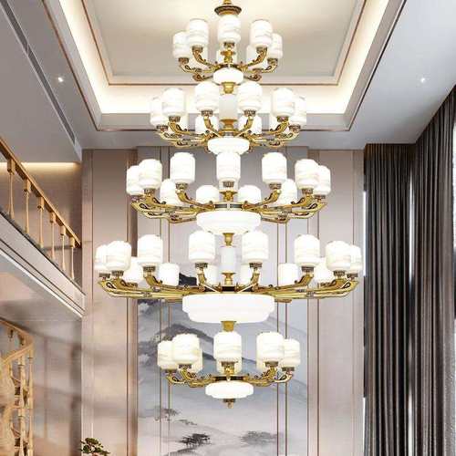 2022新款复式楼别墅客厅大吊灯新中式楼中楼挑高跃层中空五层灯具