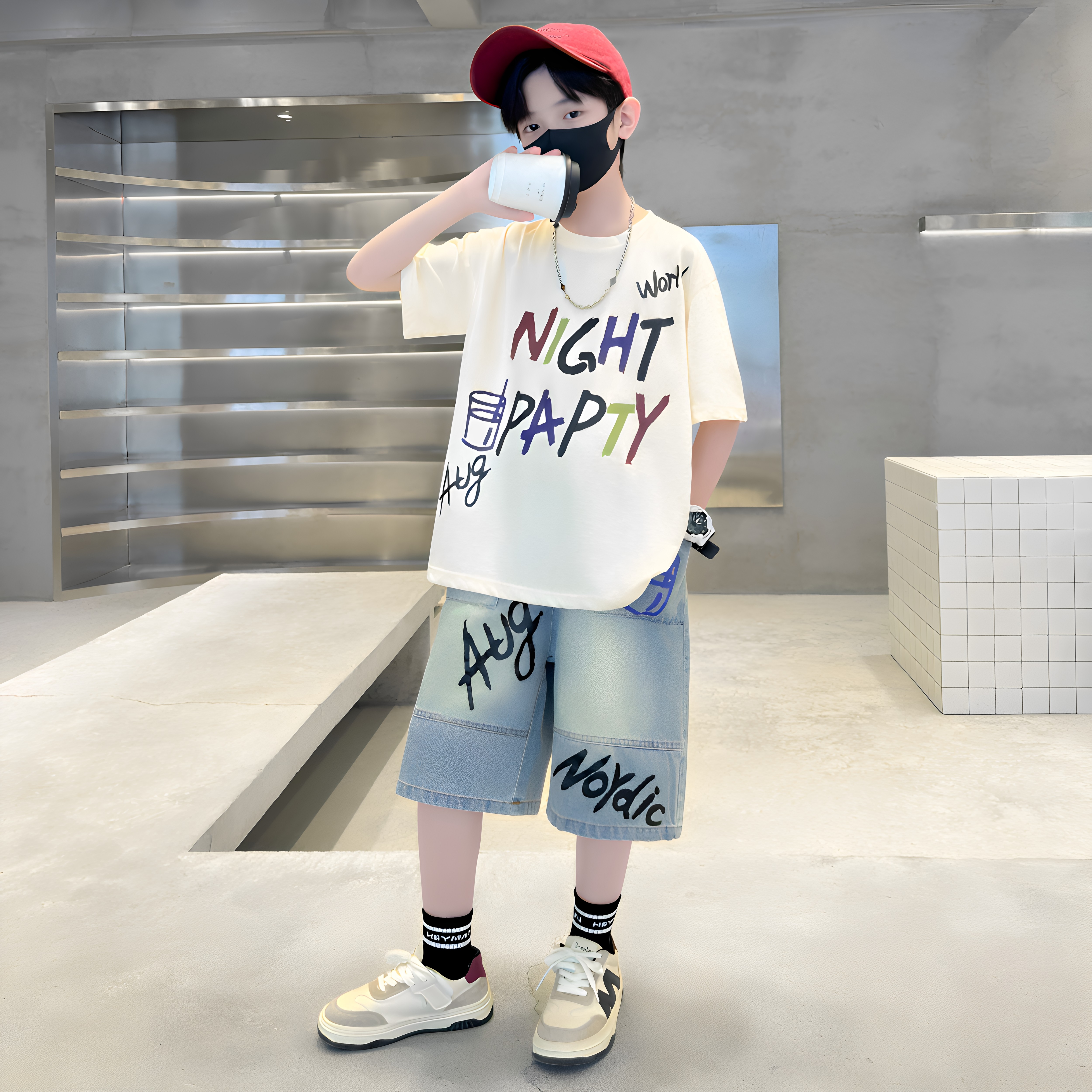 全棉纯棉男童夏装牛仔套装202套装