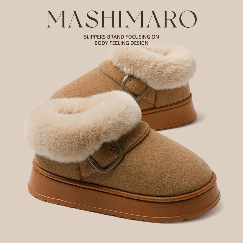 流氓兔勃肯棉鞋女冬季家居家用厚底防滑保暖加绒包跟棉拖鞋男外穿
