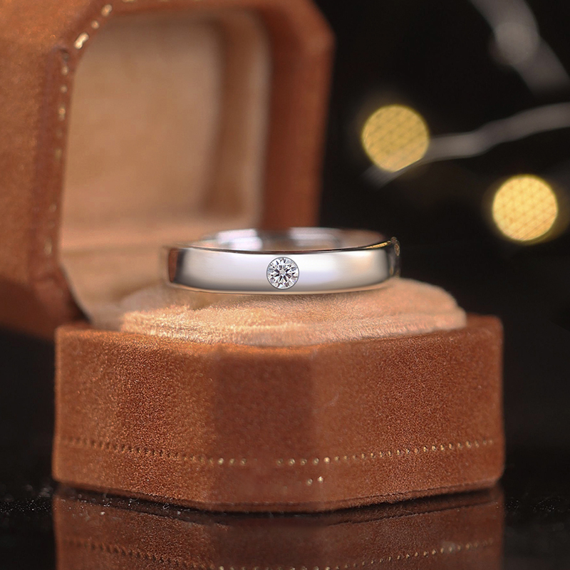 莫桑石钻戒男士戒指纯银镀白金活口仿真钻石戒指男戒求婚结婚戒