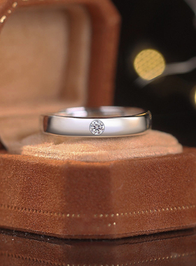 莫桑石钻戒男士戒指纯银镀白金活口仿真钻石戒指男戒求婚结婚戒