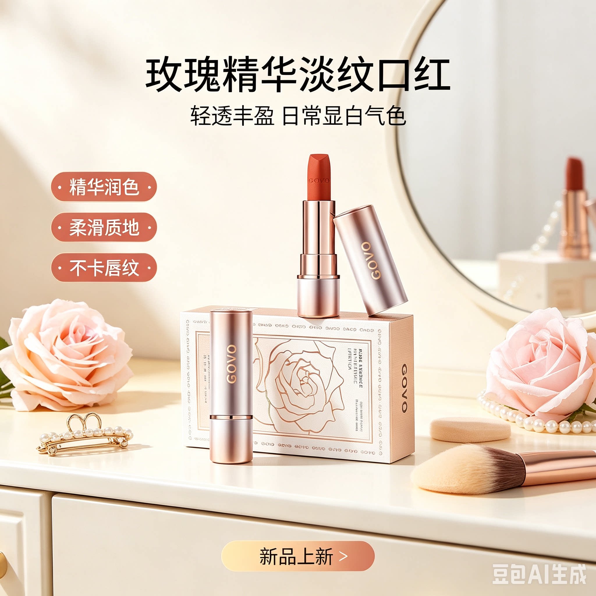 GOVO玫瑰精华淡纹水润显白口红
