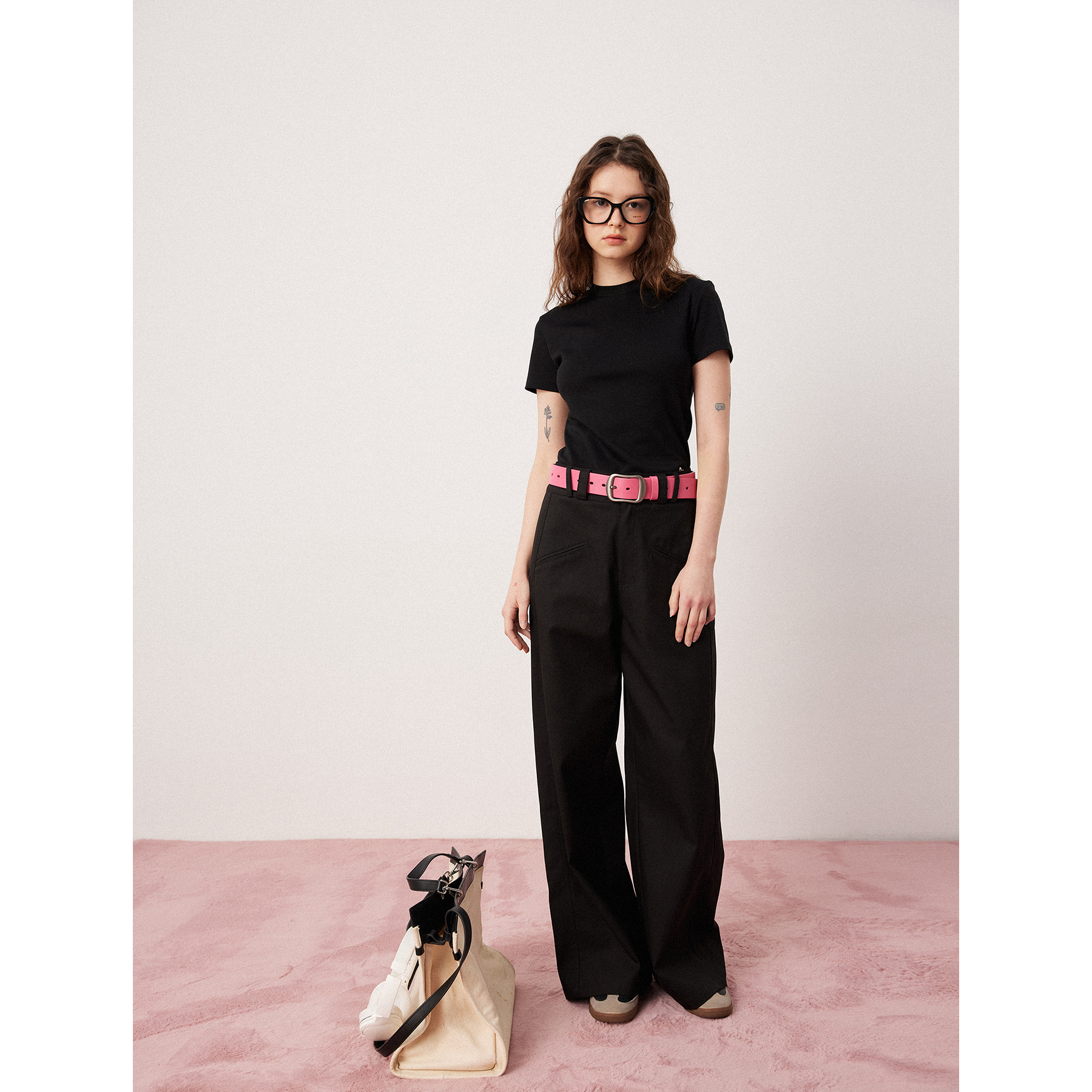 SEEKSIMPE黑色直筒阔腿裤女2023春秋纯棉西装裤子垂感宽松休闲裤