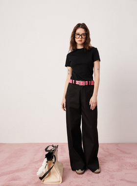 SEEKSIMPE黑色直筒阔腿裤女2023春秋纯棉西装裤子垂感宽松休闲裤