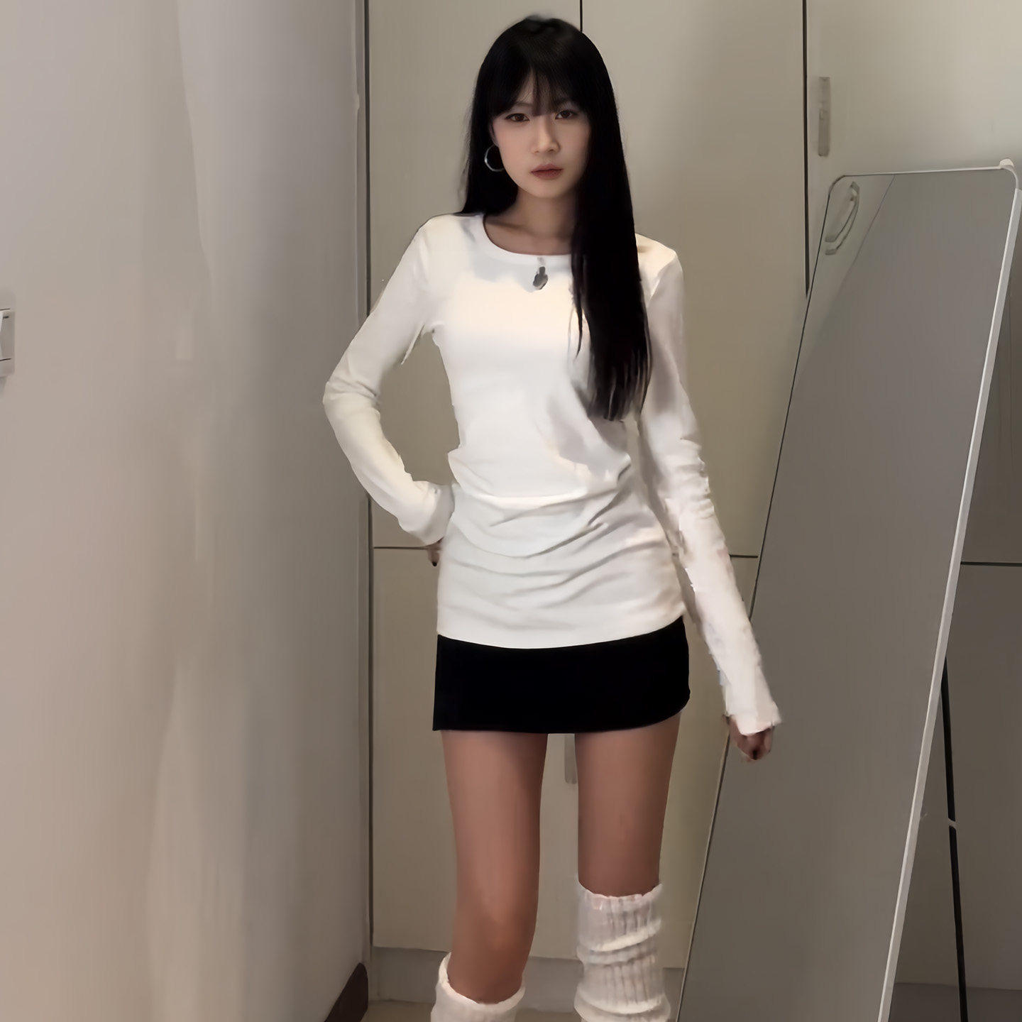 白色加厚德绒内搭打底衫