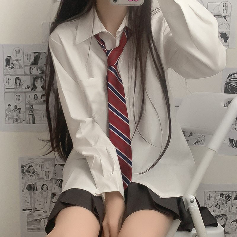 学院风JK制服长袖衬衫女春秋夏新款纯白色薄款衬衣翻领面试职业装