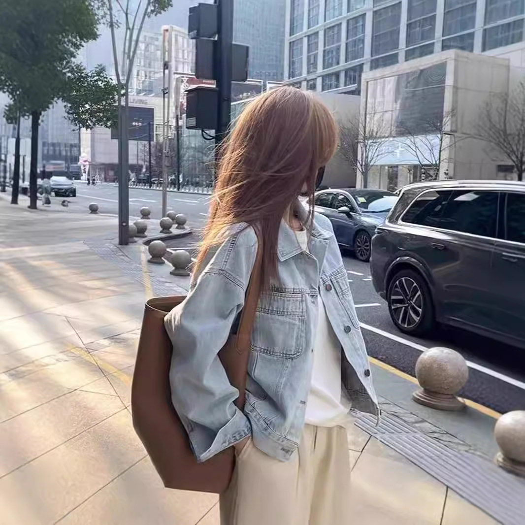 网红欧式水洗棉复古牛仔外套女春秋薄款韩版宽松短款长袖百搭衬衫