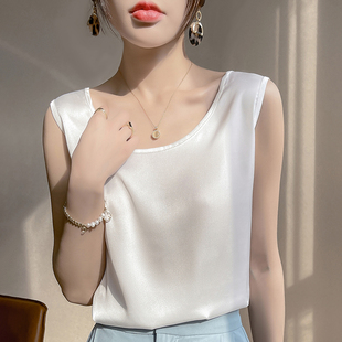 真丝吊带背心女内搭上衣桑蚕丝白色打底性感丝绸缎面西装 内搭短款