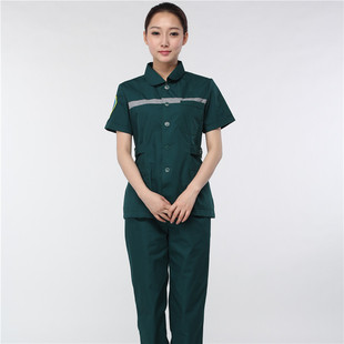 女急诊科护士服娃娃领分体套装短袖120急救中心墨绿色护士工作服