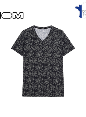 法国HOM男士透气V领短袖t恤高级感时尚修身打底衫上衣居家服