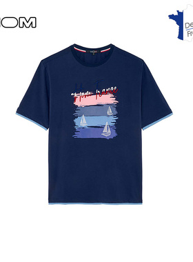 法国HOM夏季新款潮流休闲圆领短袖T恤男高端空气棉修身百搭上衣