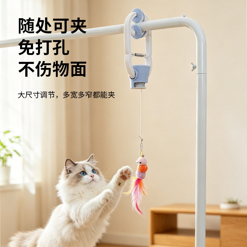 宠物玩具上下伸缩门口夹电动猫抓玩具老鼠弹力绳悬挂门宠物玩具逗