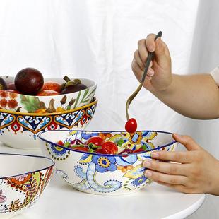 美式创意水果沙拉碗个性陶瓷椭圆形家用碗大号卡通好看的碗