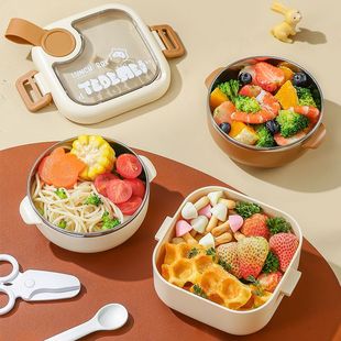 不锈钢防摔外带饭盒 宝宝外出辅食碗儿童便携餐具婴儿碗勺携带套装