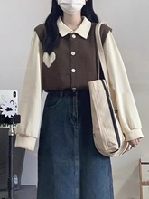 秋季小个子套装女设计感小众针织马甲背心叠穿长袖衬衫减龄两件套