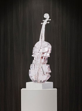 现代轻奢透明水晶小提琴摆件雕塑高档玄关客厅大型落地工艺品