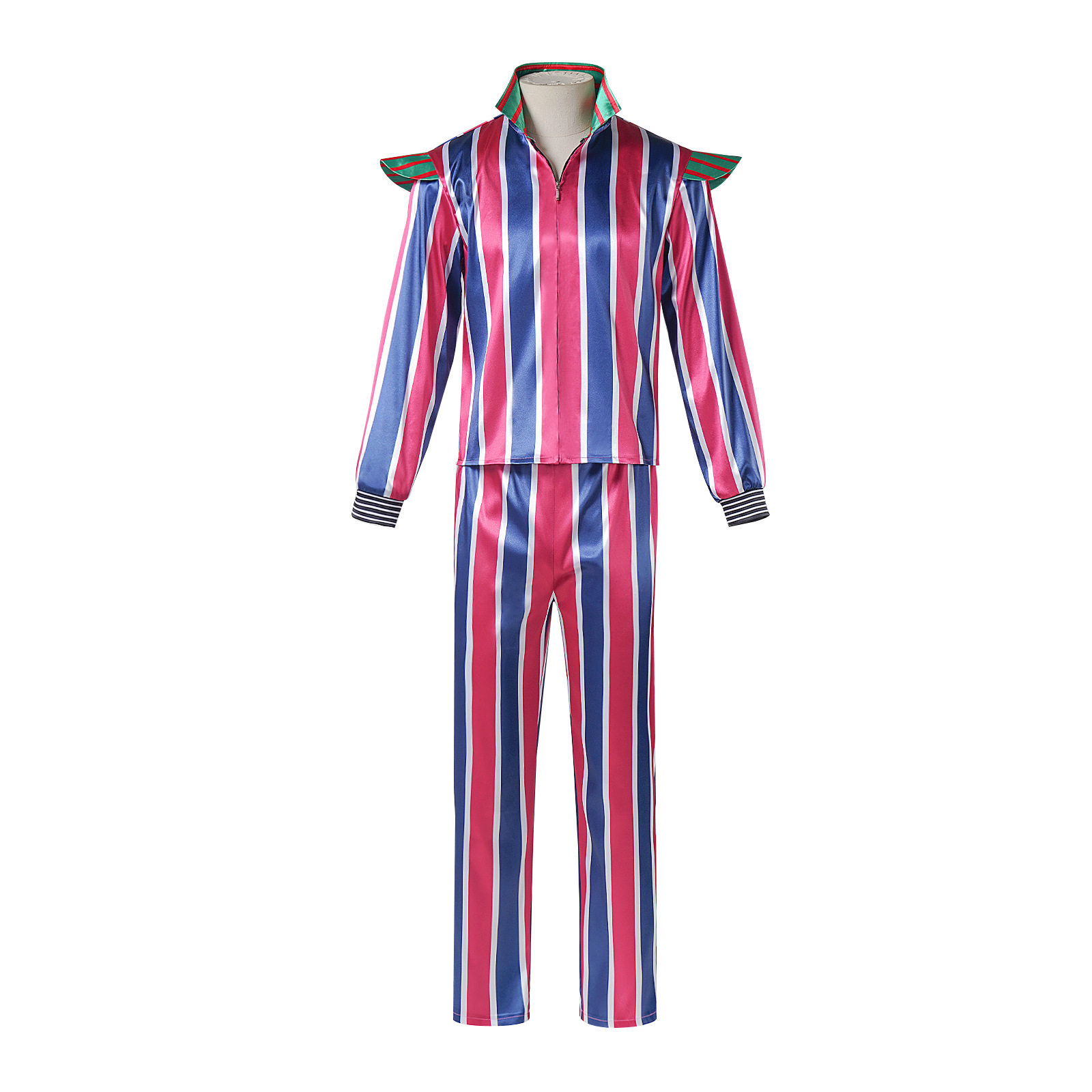 新款跨境cos服时尚亮片大卫·鲍伊粉蓝条纹西服摇滚舞台演出服
