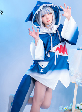 Hololivevtuber虚拟主播噶呜·古拉鲨鱼cosplay服装假发