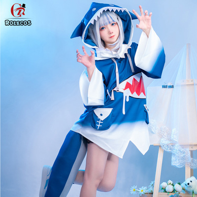 Hololivevtuber虚拟主播噶呜·古拉鲨鱼cosplay服装假发