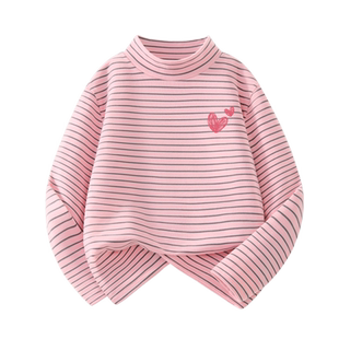 拉夏贝尔女童条纹打底衫秋冬内搭德绒2025新款半高领a类儿童上衣