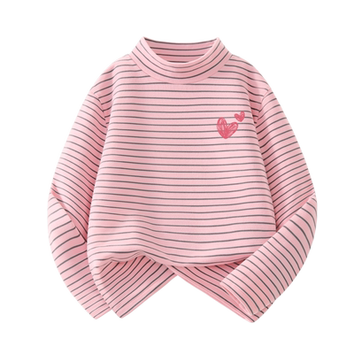 拉夏贝尔女童条纹打底衫秋冬内搭德绒2025新款半高领a类儿童上衣