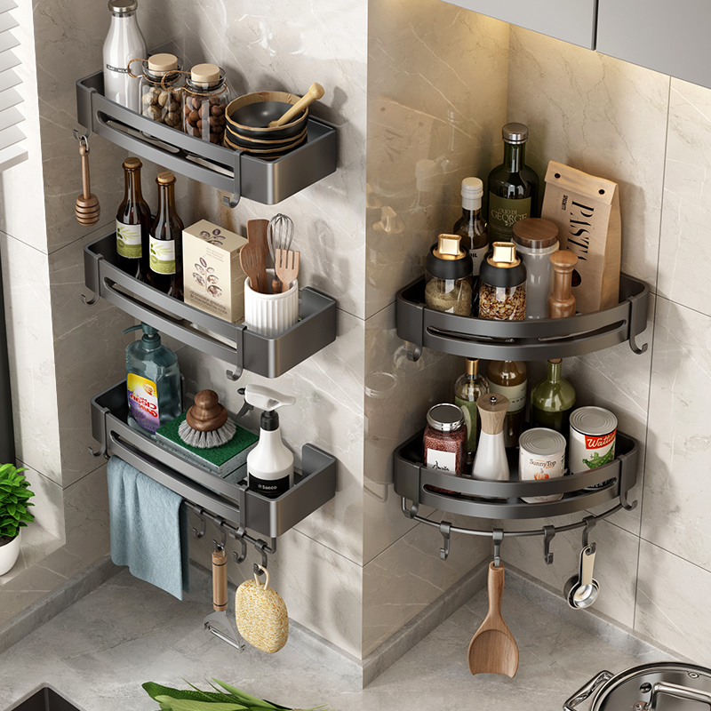 速发枪转色厨房置物架免打孔挂架味角壁挂式挂篮墙壁调灰料三角收