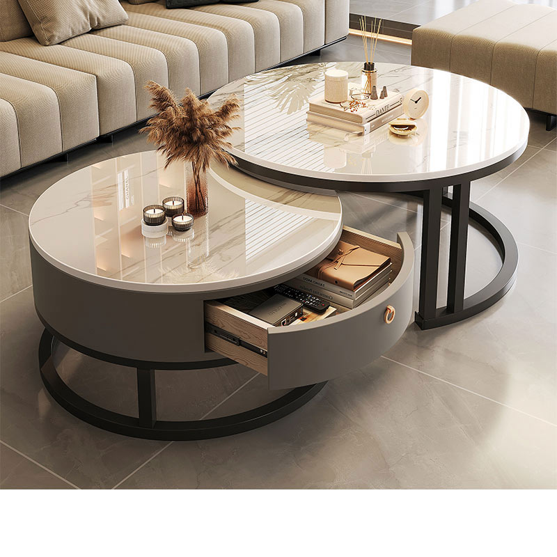 速发岩板茶几客厅家用木奢简约小户型实2大理石圆形茶几轻02新款