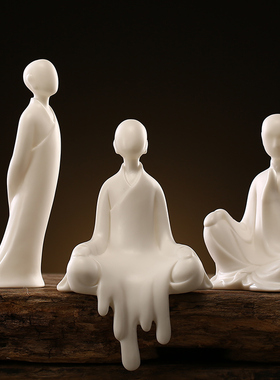 速发新中式德化白摆小和尚相无佛禅意瓷件家居客厅书房桌面装饰品