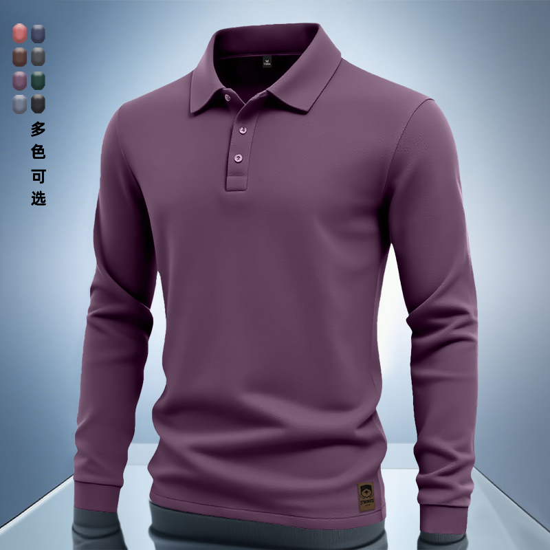 纯色系POLO衫珠地棉翻领男士长袖