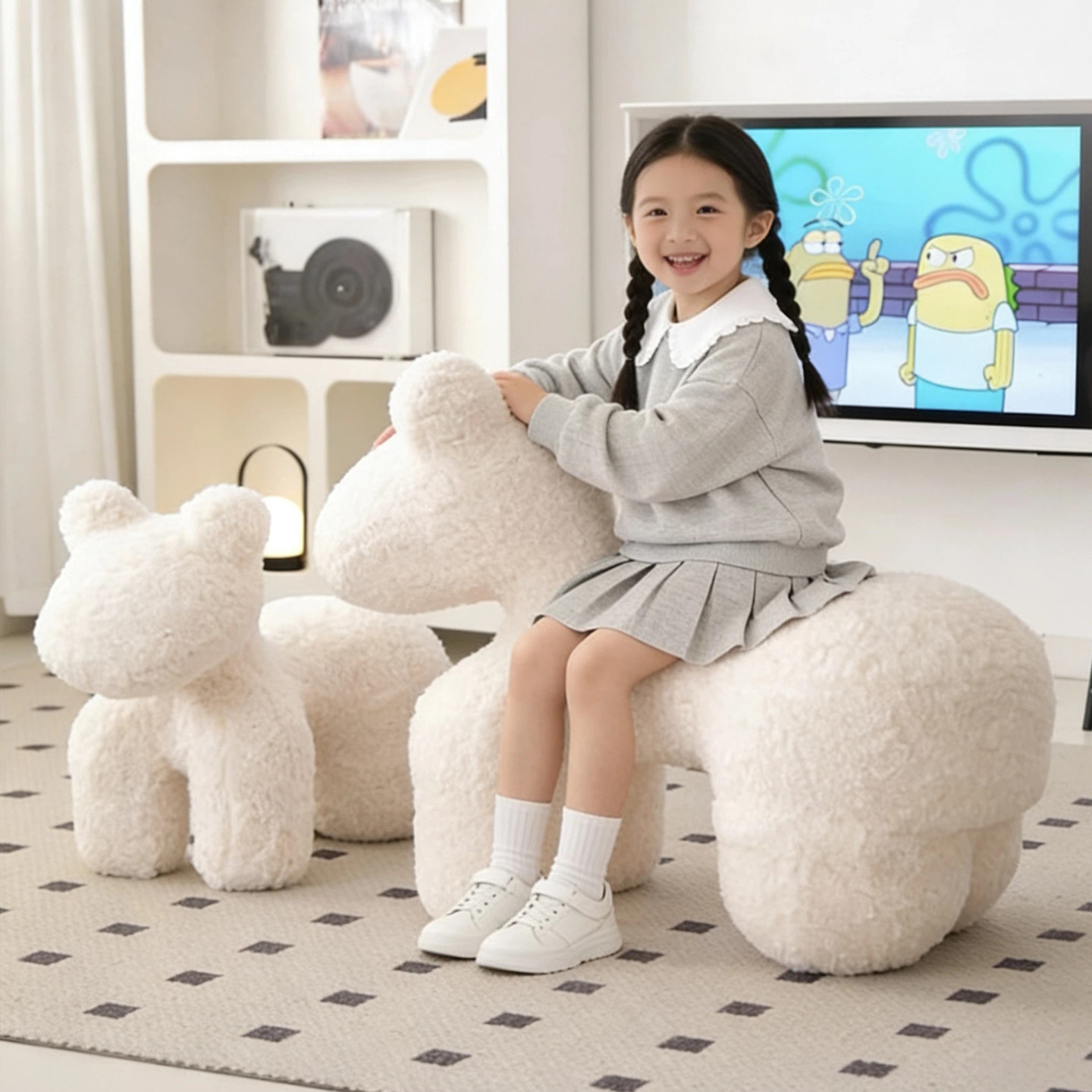 网红小马椅羊羔绒儿童凳