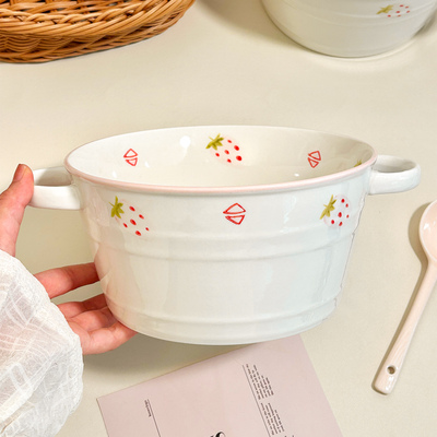 可爱陶瓷双耳汤碗家用2025新款釉下彩高颜值餐具盛汤盆吃泡面大碗