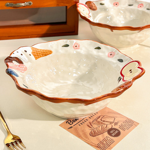 可爱斗笠釉下彩陶瓷汤碗大号泡面碗家用高颜值大容量水果沙拉碗