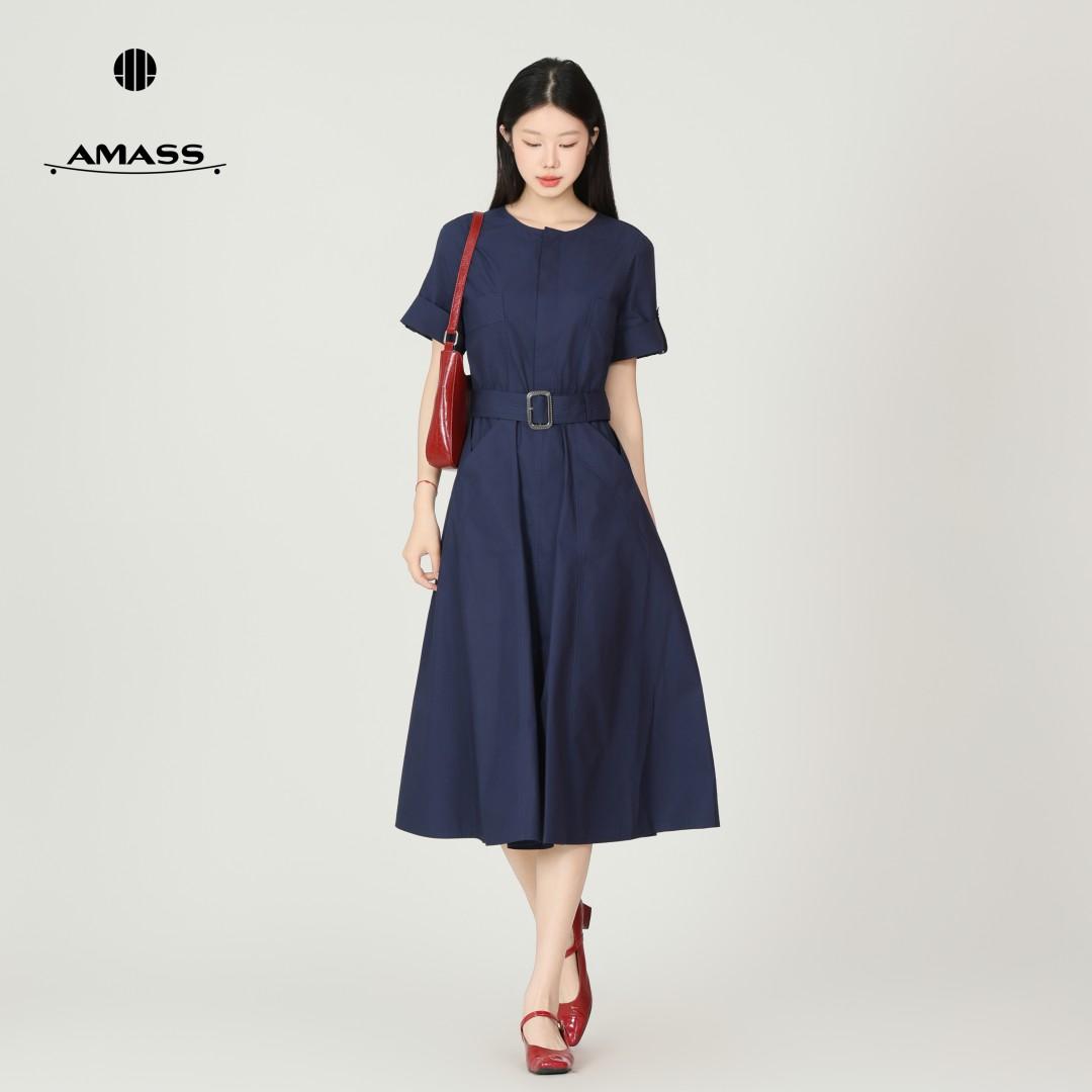 阿玛施【官方正品】夏季通勤洋气时髦显瘦宽松连衣裙550149附腰带