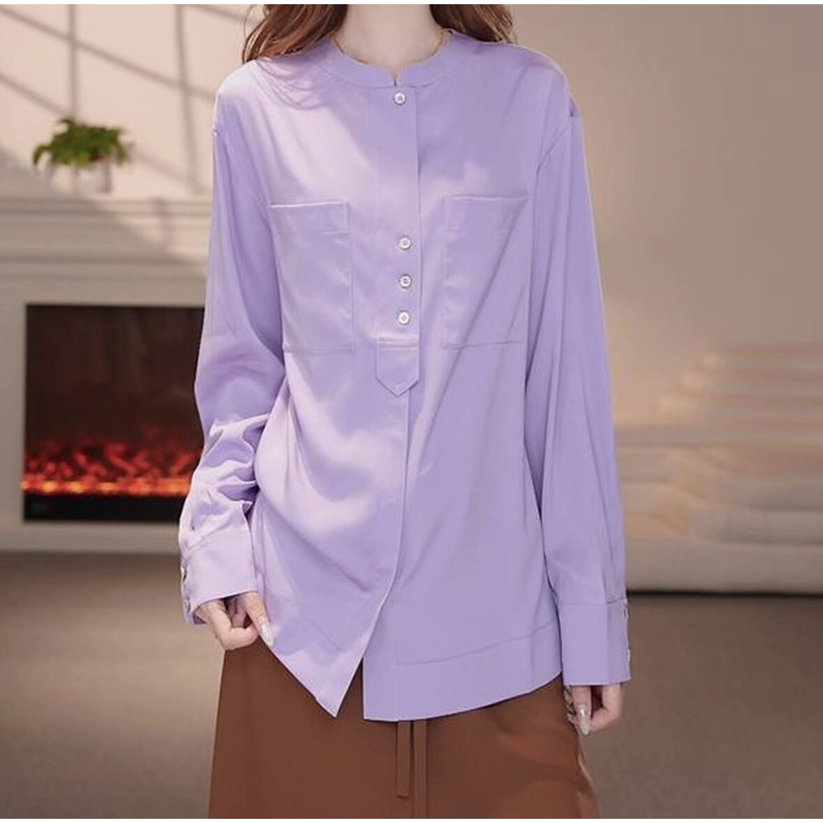 AMASS/阿玛施新款桑蚕丝百搭设计感衬衣气质长袖衬衫女530199