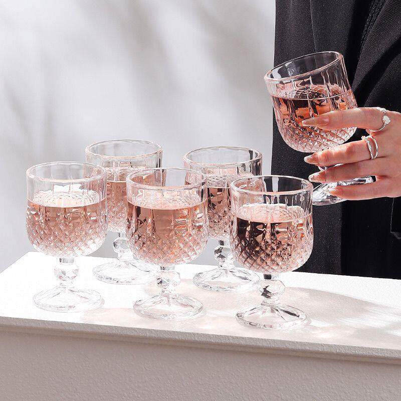 6个钻石红酒杯高脚杯干邑杯葡萄酒香槟威士忌酒杯杯玻璃杯
