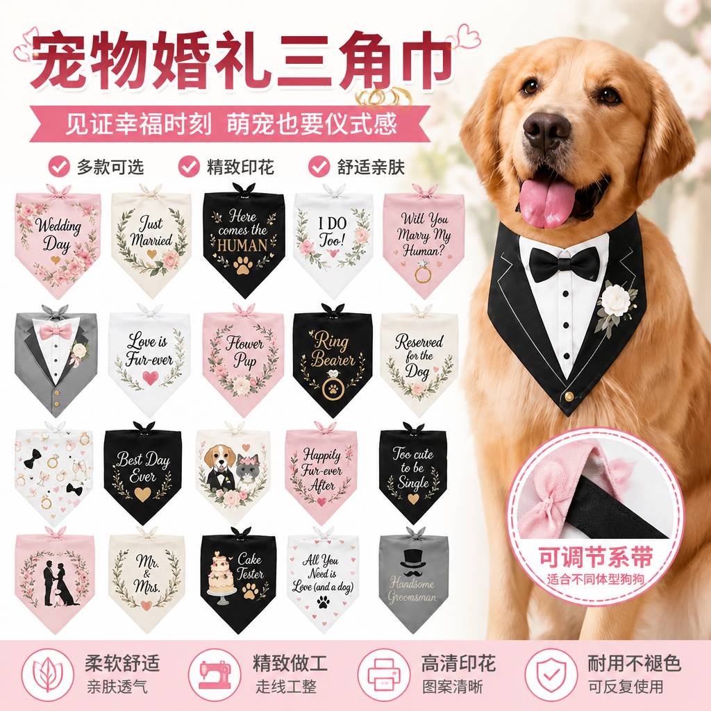 婚礼狗狗宠物三角巾情人节派对猫咪狗狗口水巾围巾宠物围兜新款潮