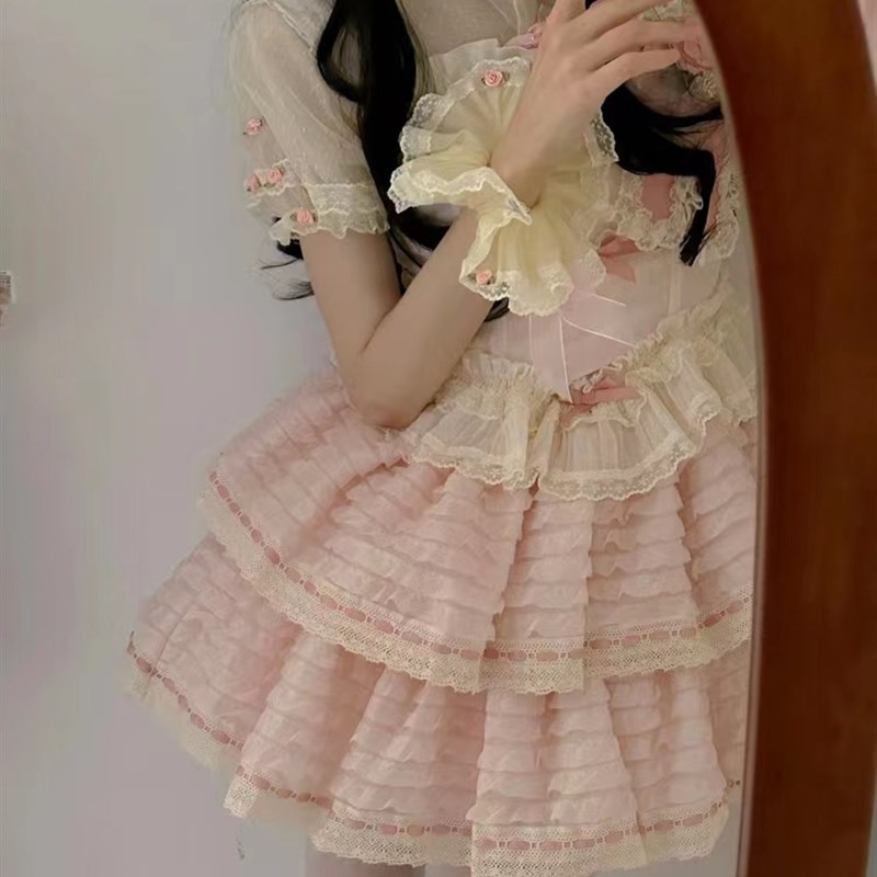 速发里雾诗之春层层蛋糕公裙主粉色甜心少小个子法式重工蓬衣连蓬