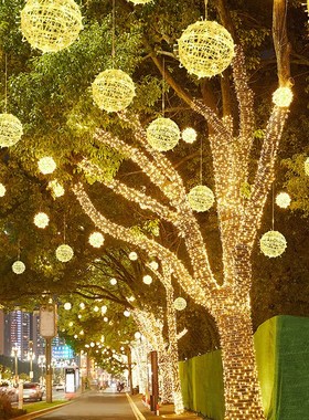 现货速发黄色藤球灯户外防水挂树上的彩灯节日街道工程亮化装饰灯