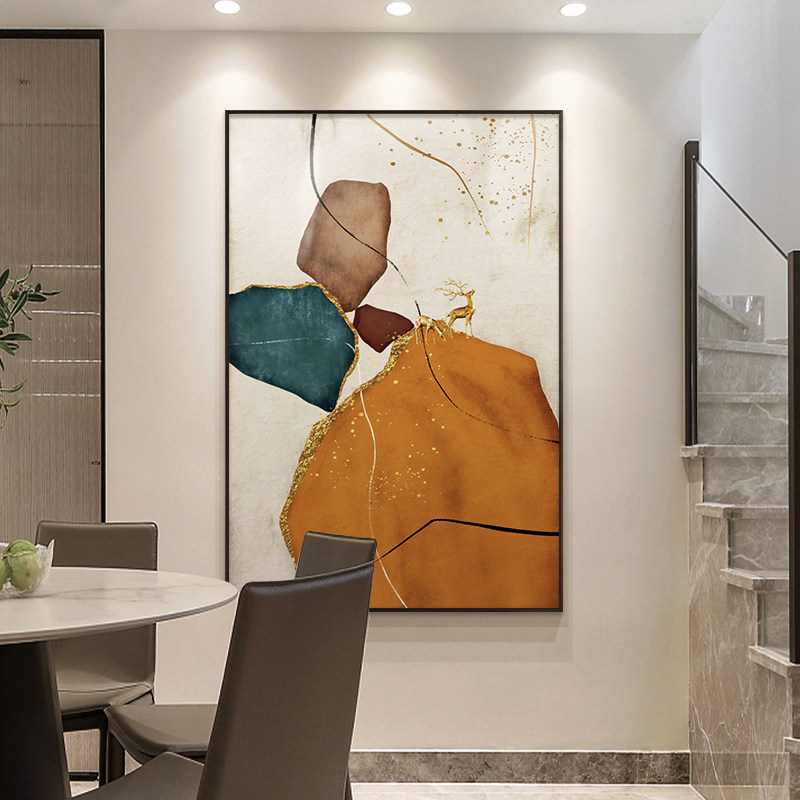 速发石来运转新中式玄关装饰画简约入户落地画挂画抽象招财寓意好