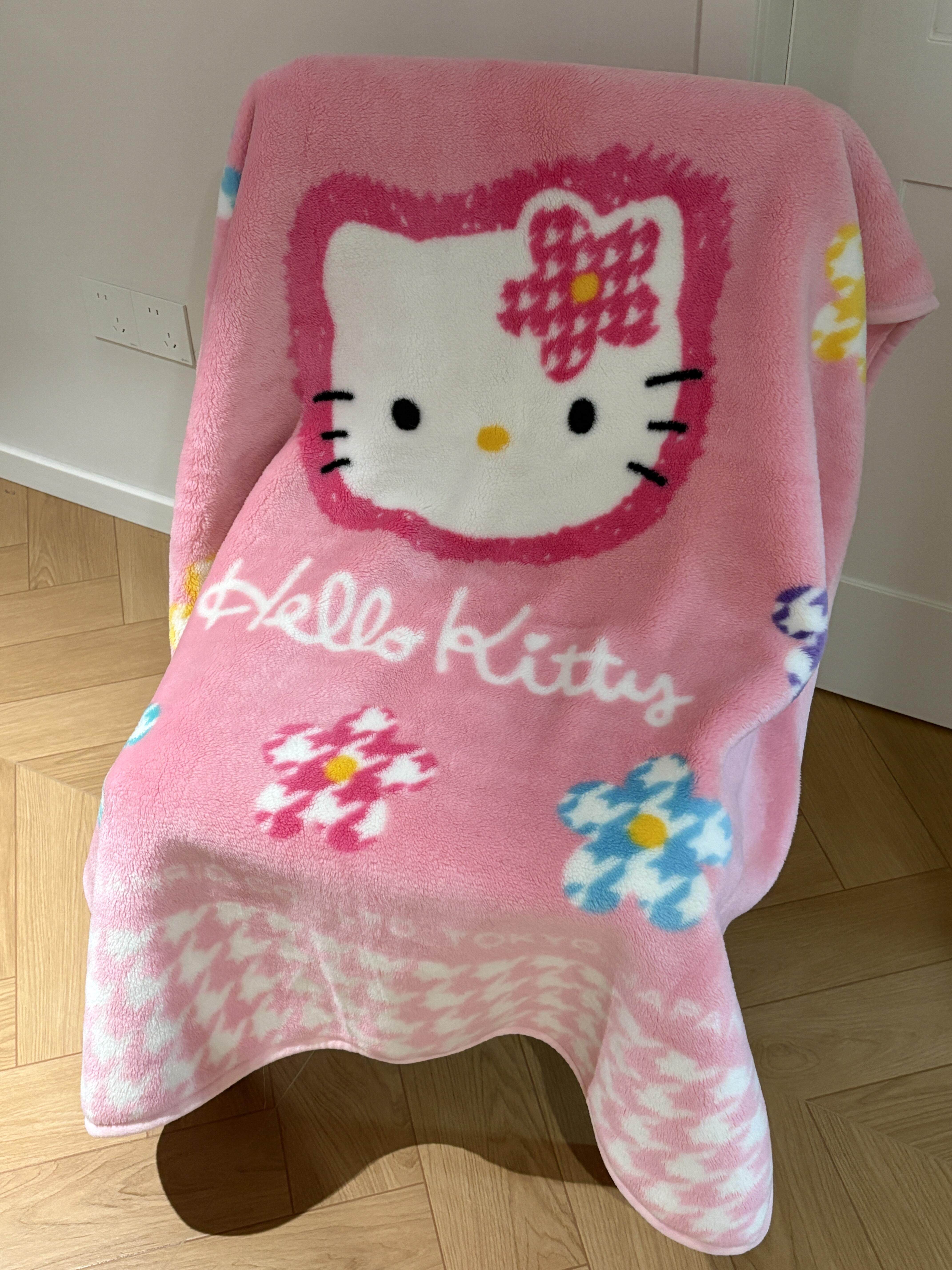 hellokitty千鸟格萌萌粉色少女心毛毯宿舍空调被盖毯午休小毯子