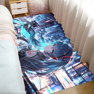 初音未来周边地毯垫MIKU二次元 饰大面积床边毯进门玄关脚垫 房间装