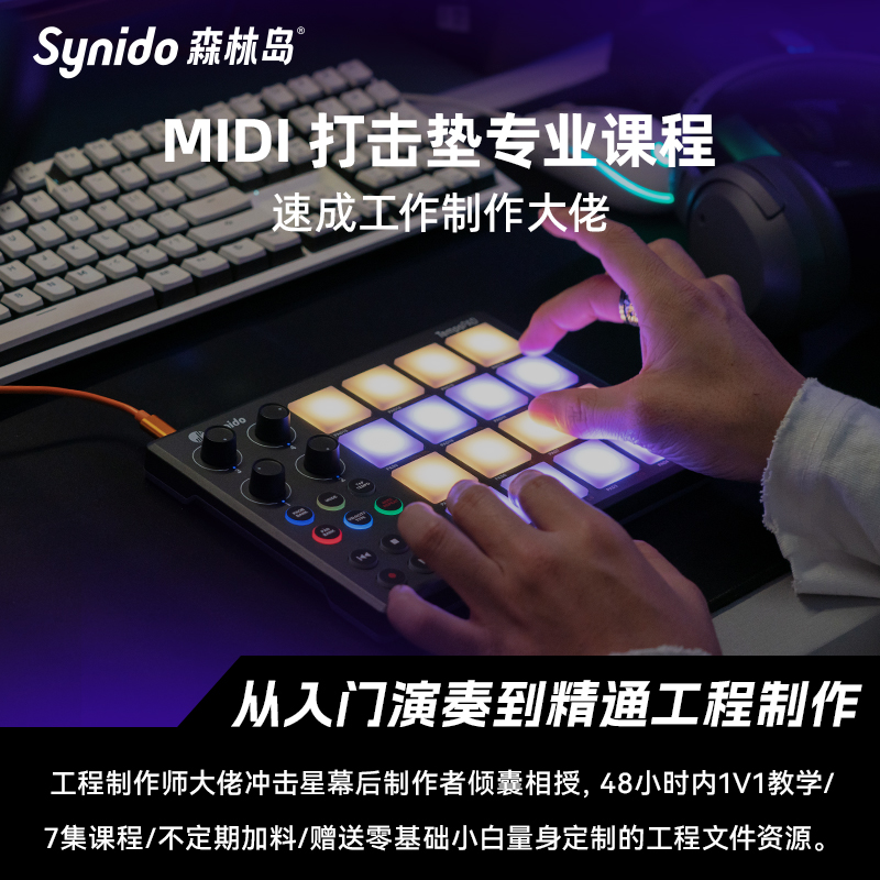 Synido森林岛MIDI键盘打击垫专业老师授课10节0基础进阶精通课程 乐器/吉他/钢琴/配件 乐器软件 原图主图