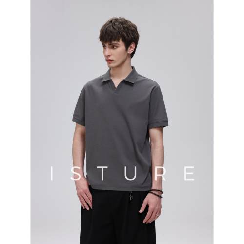 ISTURE 美式复古cleanfit肌理感针织短袖Polo衫男女休闲显瘦T恤夏